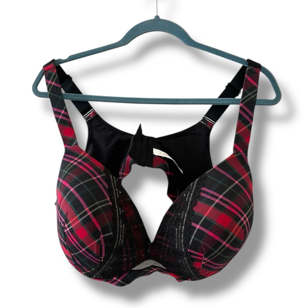 Cacique Multicolor Plaid Lace Underwire Lightly Lined Plunge Bra Size 42DD